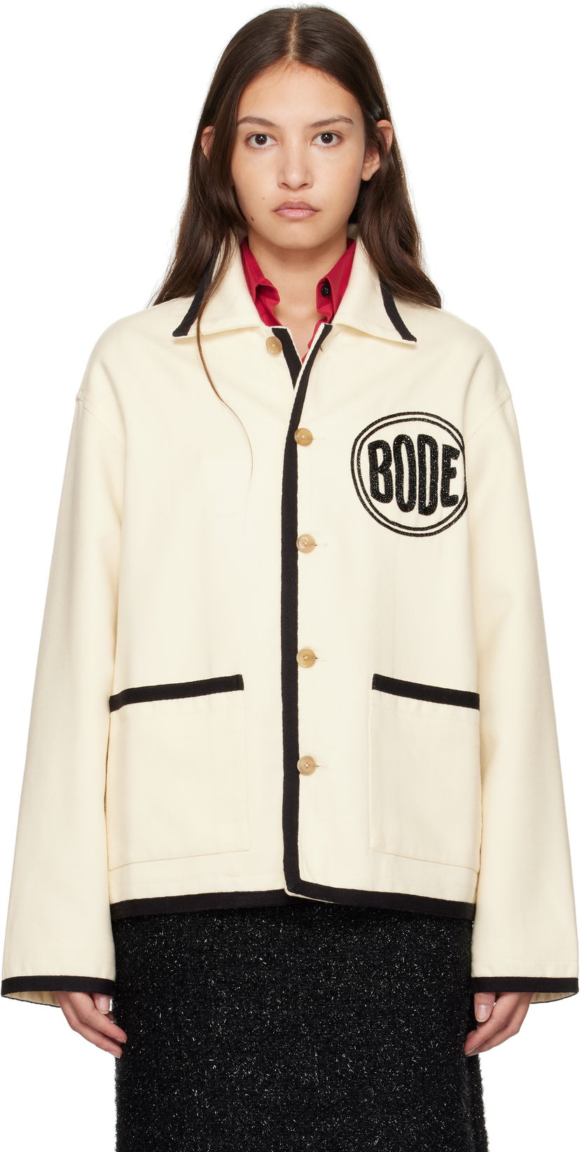 Bomber-takki Bode Beaded Player Jacket Beige | MRF24JA009