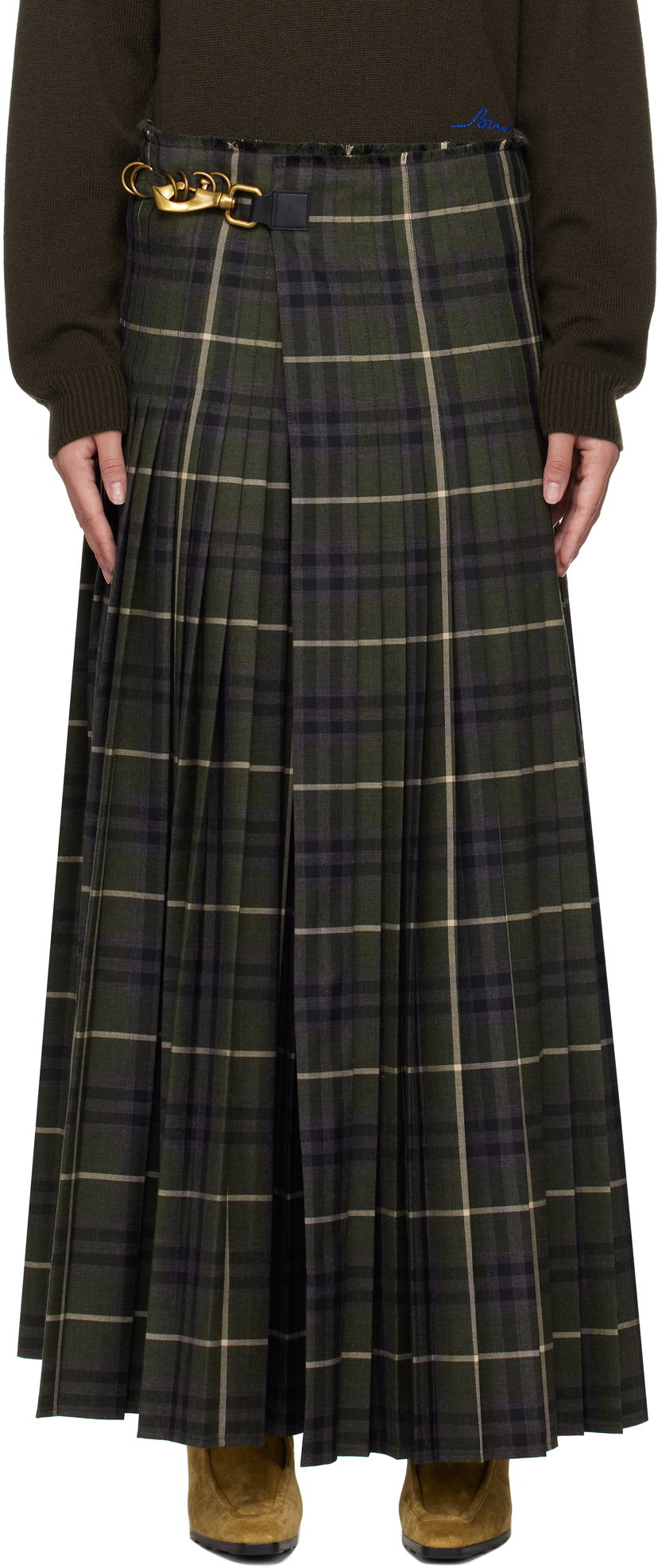 Hame Burberry Check Wool Blend Maxi Skirt Vihreä | 8099693