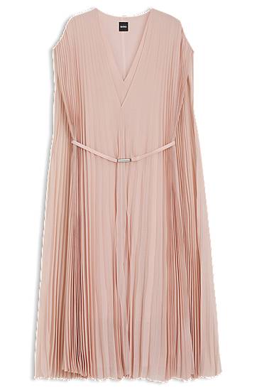 Mekko BOSS Pleated Chiffon Overlay Dress with Belt Vaaleanpunainen | 50548050