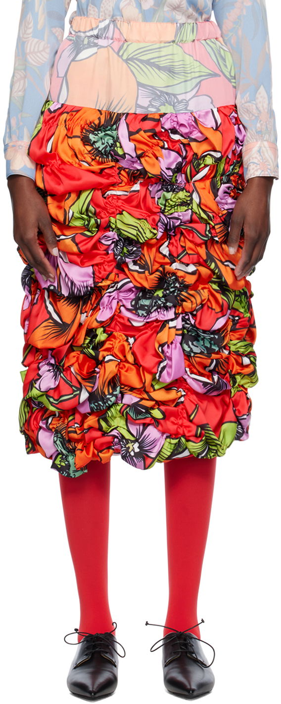 Hame Comme des Garçons Floral Print Midi Skirt Punainen | GM-S013-051