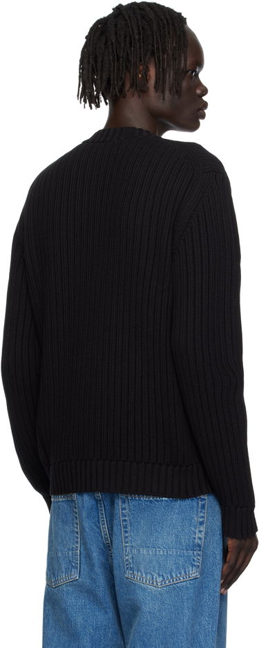 Villapaita BOSS Hugo Embroidered-Logo Ribbed Knit Sweater Musta | 50546863, 2