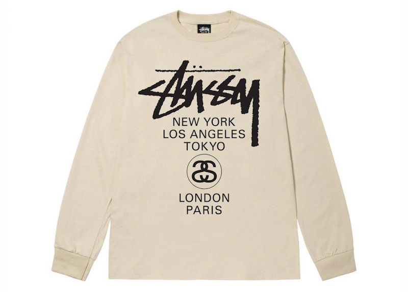 T-paita Stüssy World Tour Long Sleeve T-Shirt Beige | 3993713-PUTY, 0