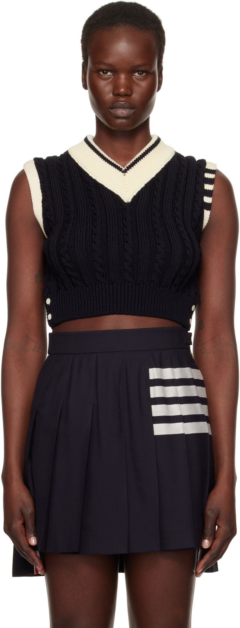 Tankkitoppi Thom Browne Classic Baby Cable Stitch Cropped Vest Sininen | FKV205A-Y1024