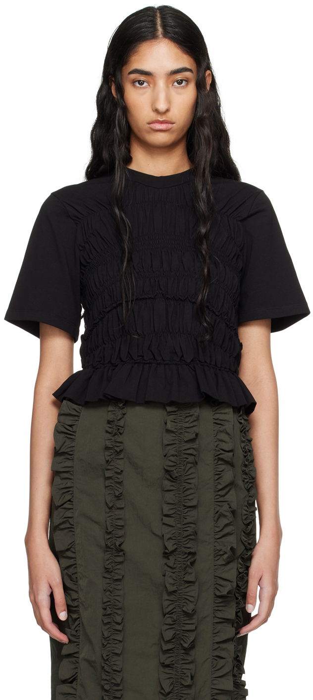 T-paita Cecilie Bahnsen Smocked T-Shirt Musta | 2.24RTW11003 OASIS TOP