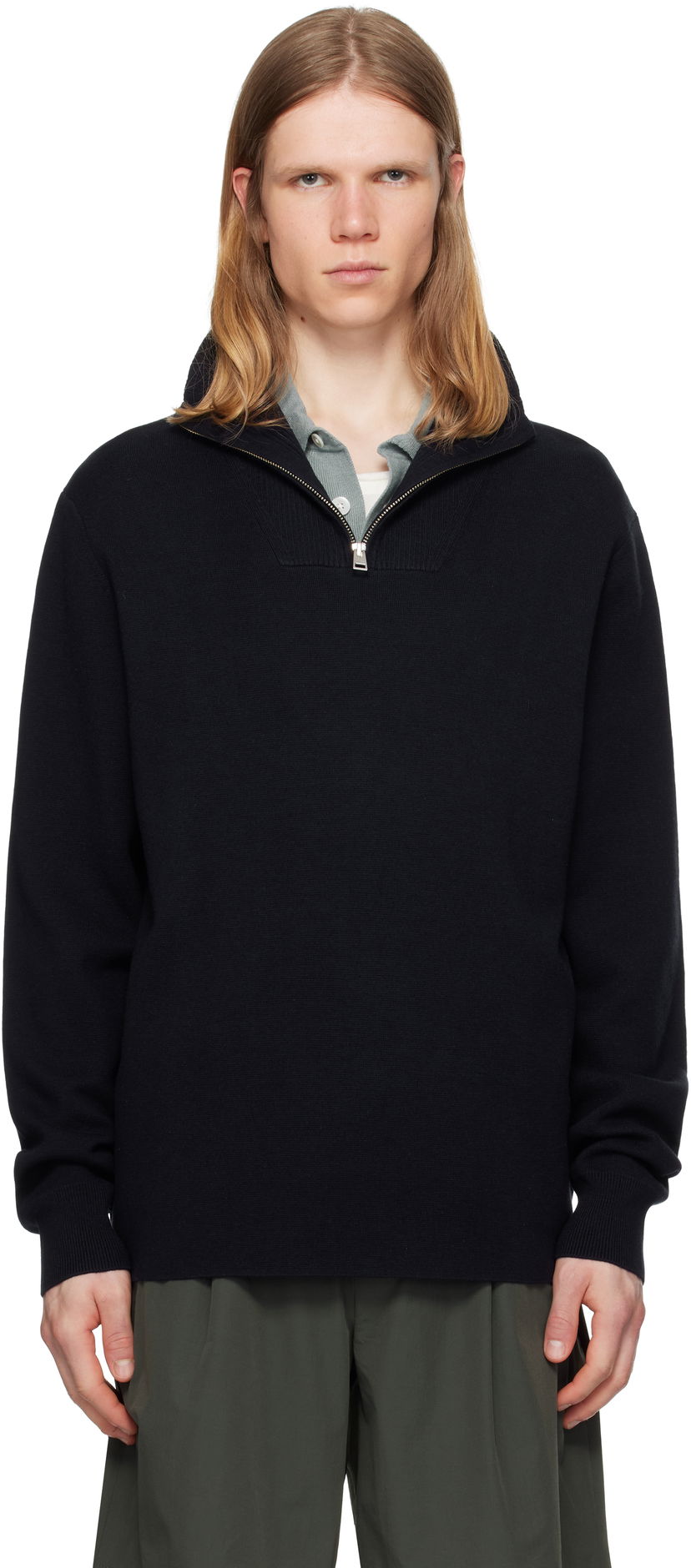 Villapaita NORSE PROJECTS Norse Projects Arild Merino Cotton Milano Zip Sweater Tummansininen | N45-0637