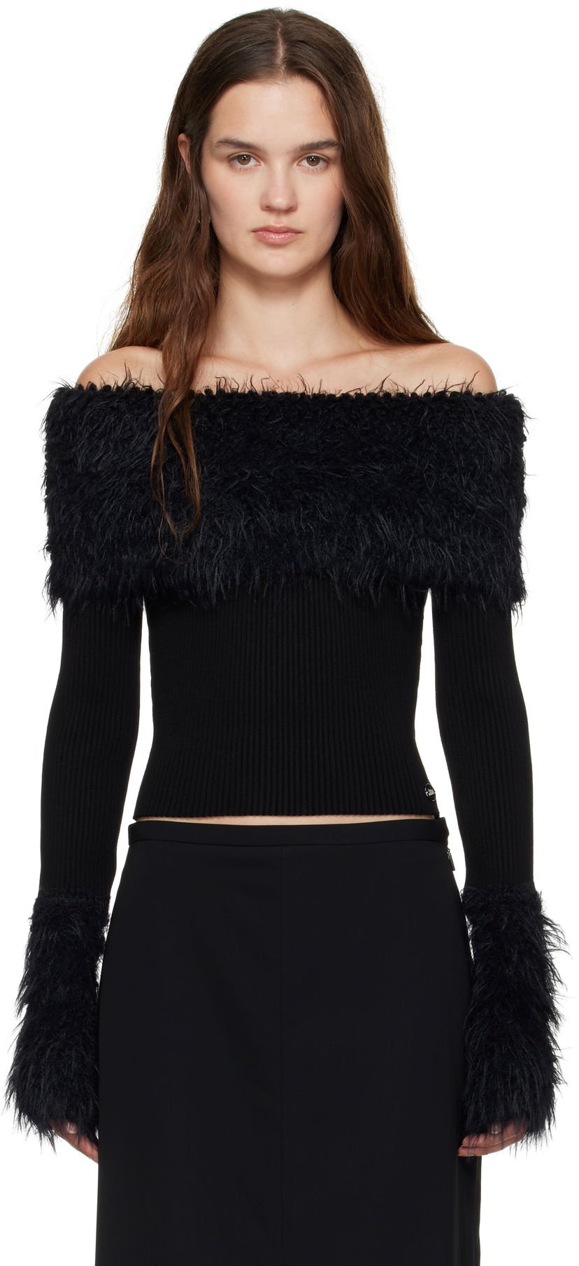 Villapaita Jean Paul Gaultier Jean Paul Gaultier Ribbed Off-The-Shoulder Sweater Musta | 25/03-W-PO018-K005-00