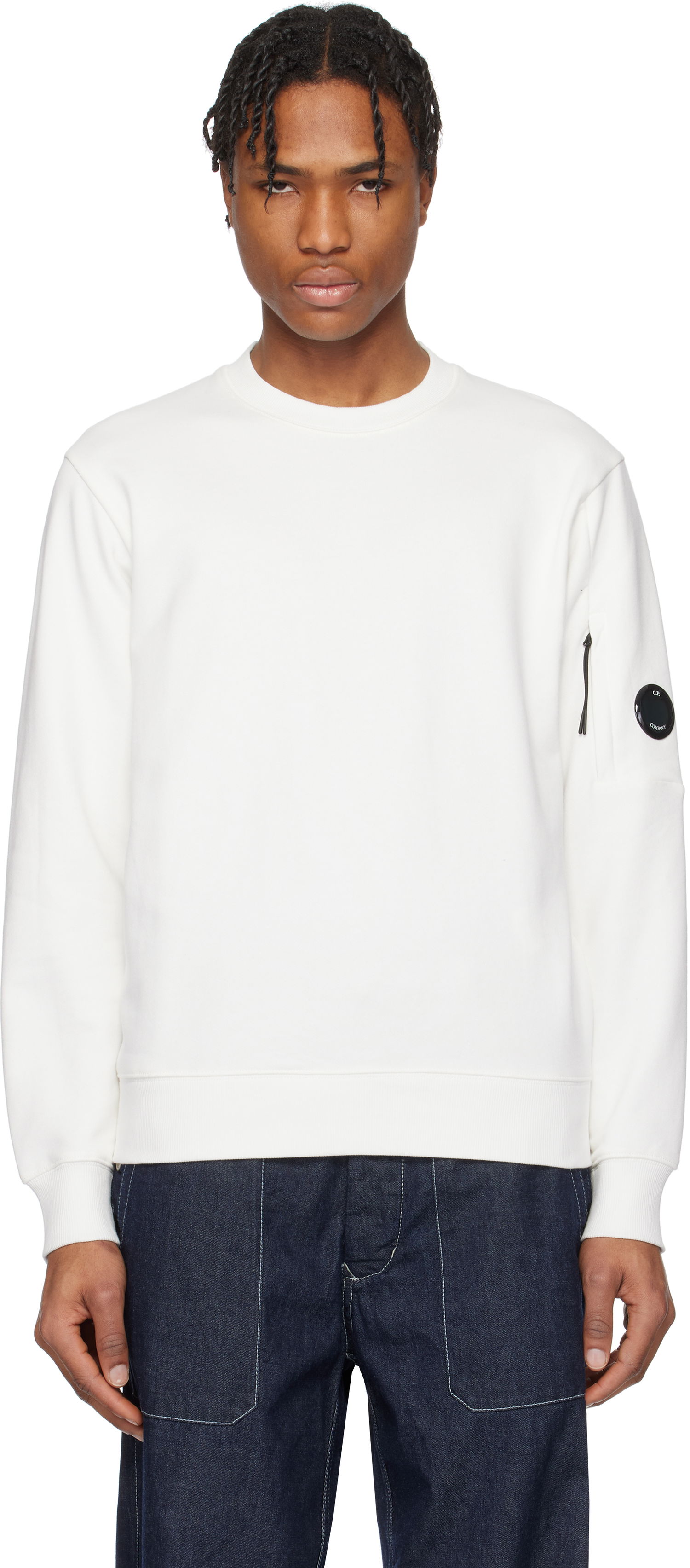 Villapaita C.P. Company C.P. Company Diagonal Raised Fleece Crewneck Lens Sweatshirt Valkoinen | 18CMSS023A-005086W, 0