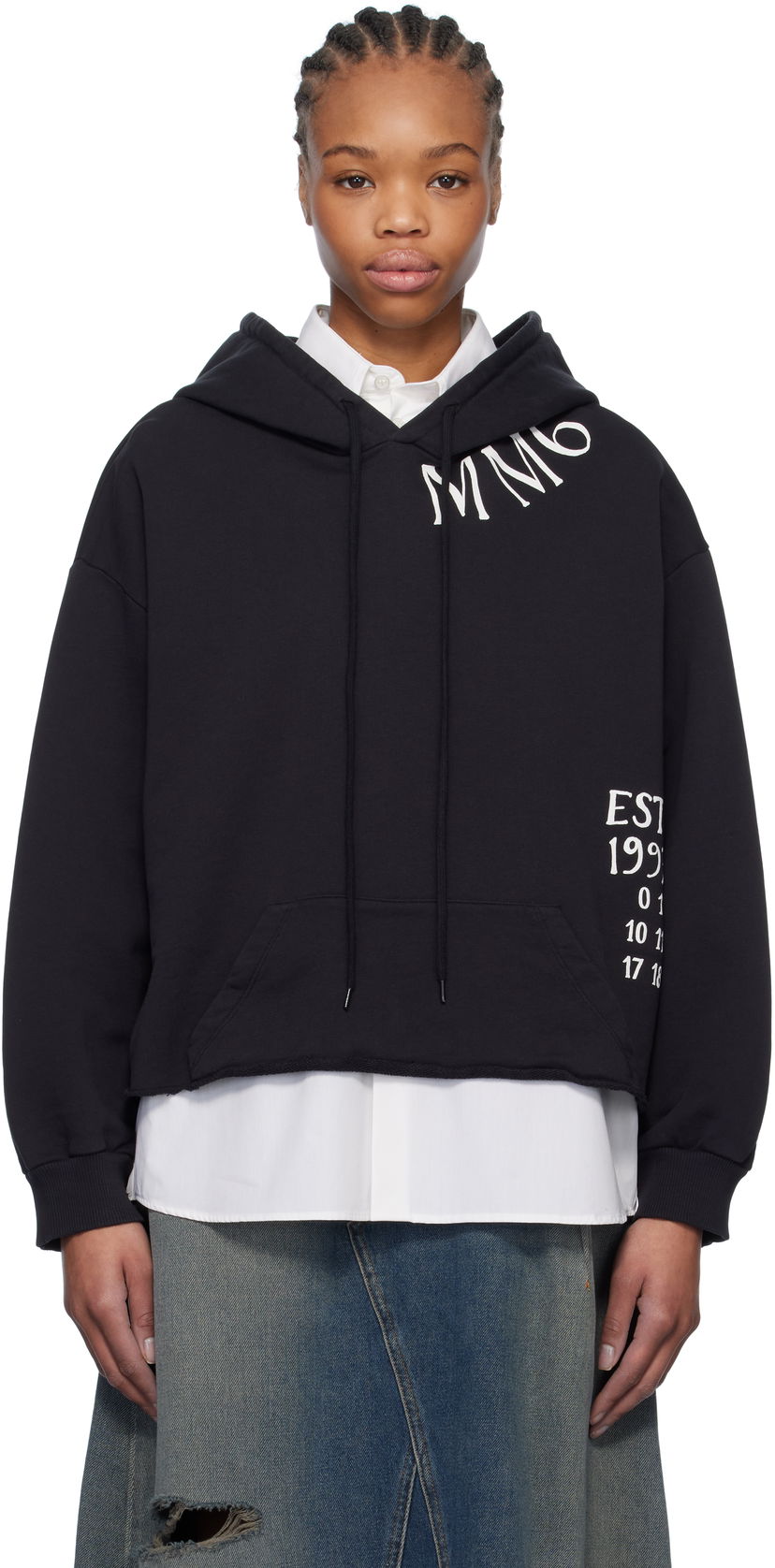Huppari Maison Margiela MM6 Maison Margiela Raw Edge Cropped Hoodie Musta | S52GU0241 M25012