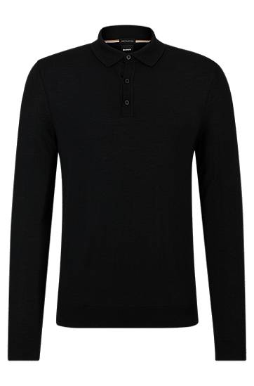 Poolopaita BOSS Long-Sleeved Virgin Wool Polo Sweater Musta | 50476355