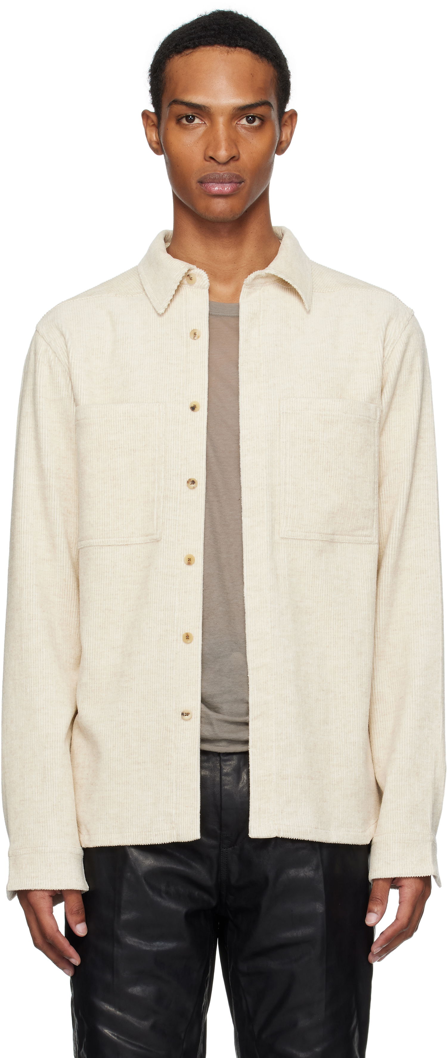 Paita Rick Owens Rick Owens Concordians Corduroy Work Shirt Beige | RU02E1292 MLC, 0