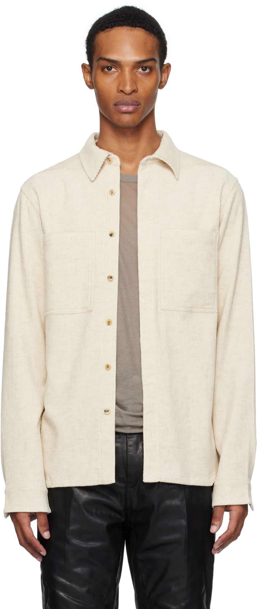 Paita Rick Owens Rick Owens Concordians Corduroy Work Shirt Beige | RU02E1292 MLC