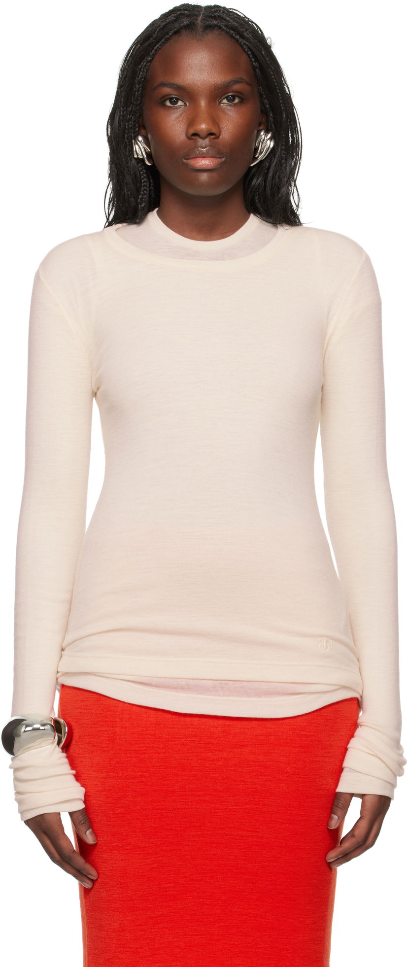 T-paita Jil Sander Longsleeve Crewneck T-shirt Valkoinen | J40FV0113_J20226