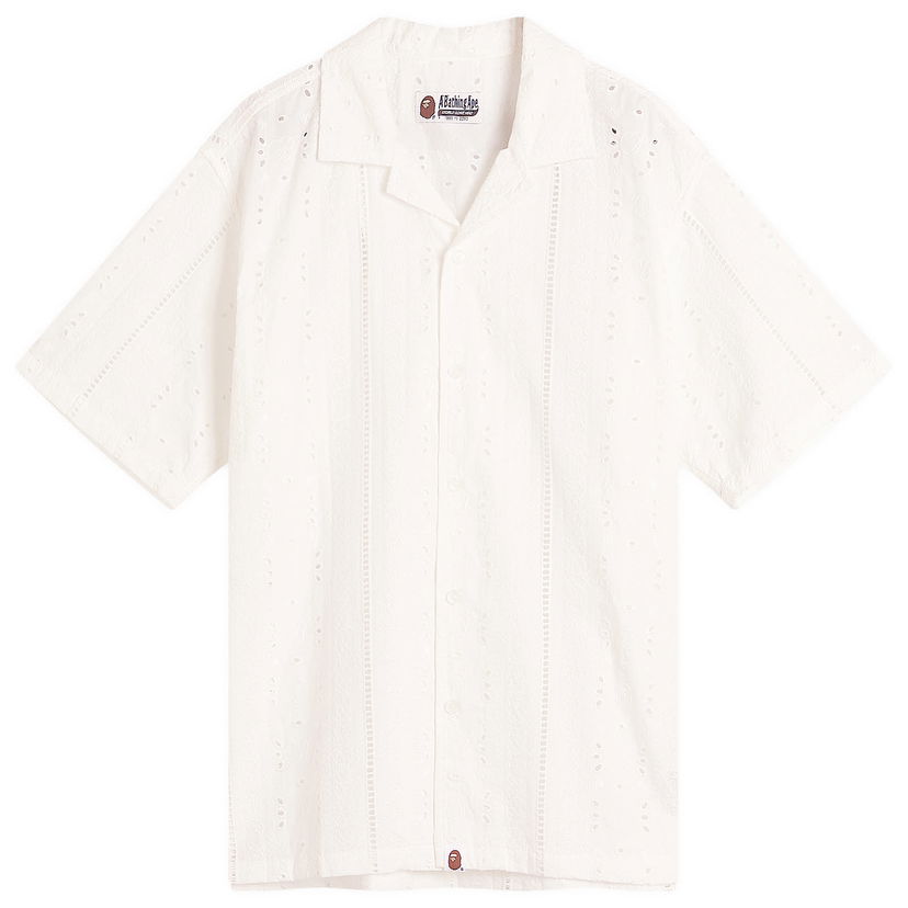 Paita BAPE A Bathing Ape Open Collar Short Sleeve Embroidered Shirt, Size Large Valkoinen | 001SRL301305M-IVO