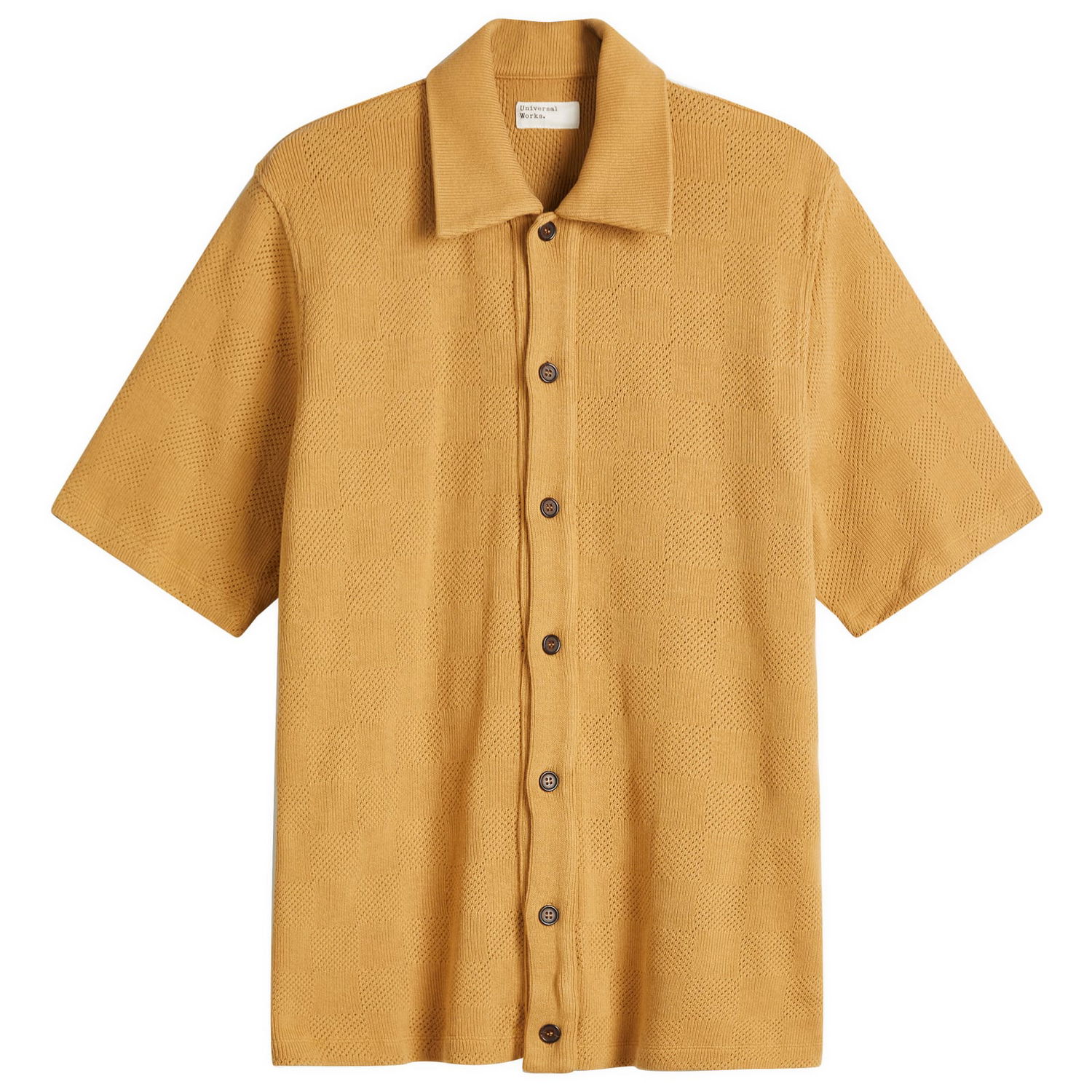 Paita Universal Works Universal Works Checkerboard Button Through Polo Shirt, Size Large Keltainen | 32415-SND, 0