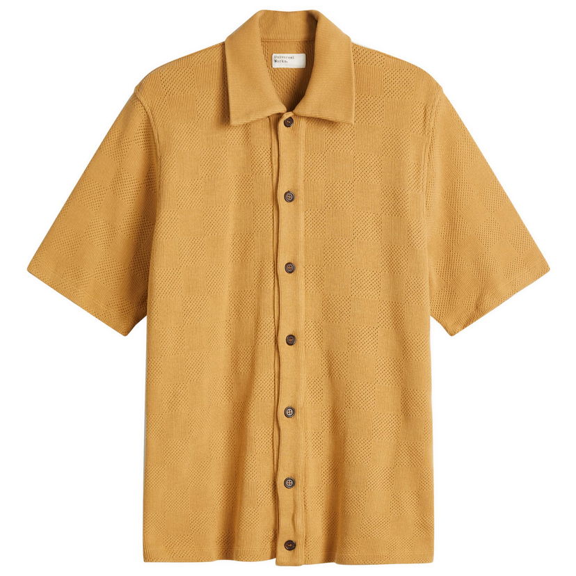 Paita Universal Works Universal Works Checkerboard Button Through Polo Shirt, Size Large Keltainen | 32415-SND