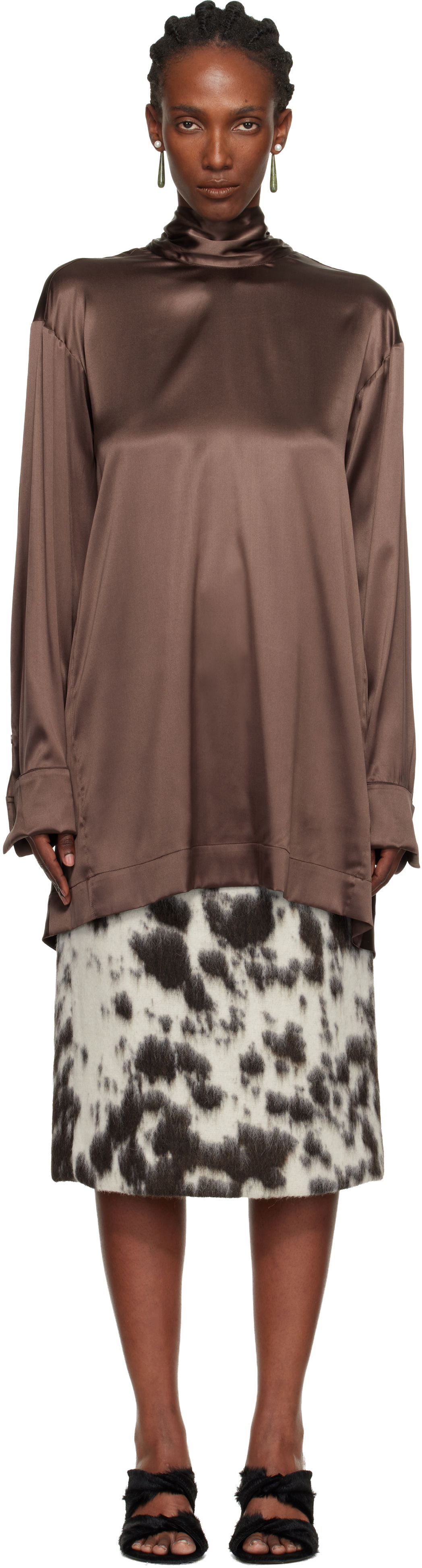 Paita Dries Van Noten Dries Van Noten Satin Turtleneck Blouse Ruskea | 252-010779-2032, 0