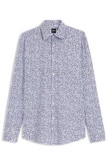 Paita BOSS Men's Slim Fit Floral Print Stretch Cotton Poplin Shirt Sininen | 50545109