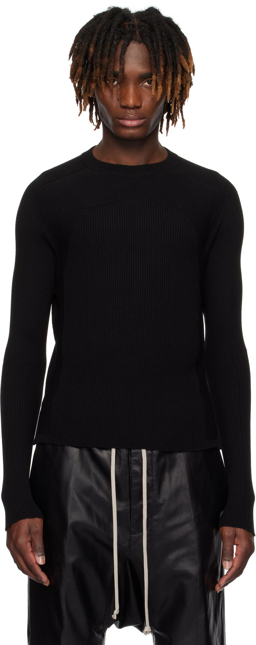 Villapaita Rick Owens Rick Owens Hollywood Ribbed Geo Sweater Musta | RU01E5639 RIBM