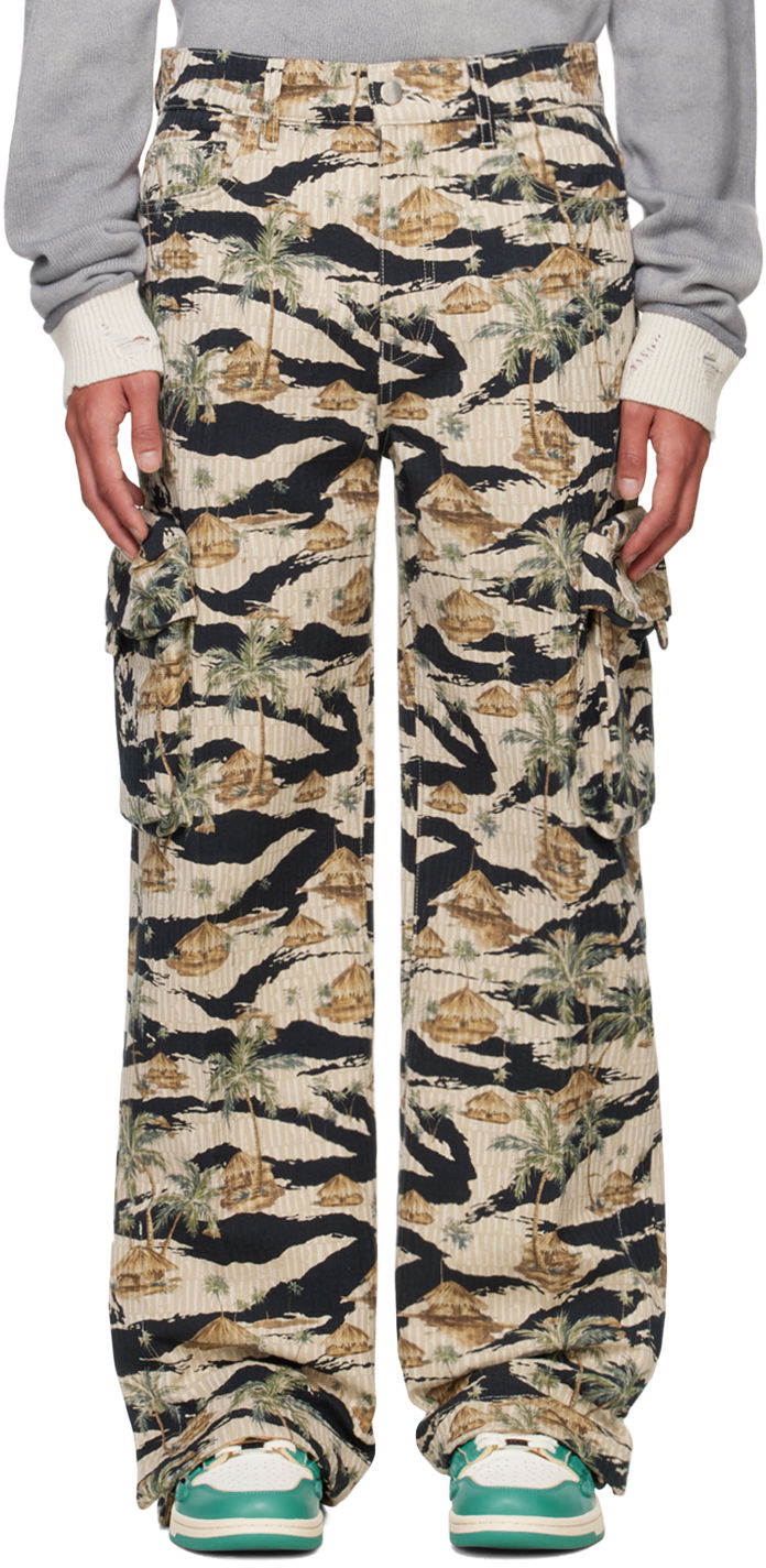 Cargo housut AMIRI AMIRI Repeat Palm Baggy M65 Cargo Pants Beige | AMDNCG1008