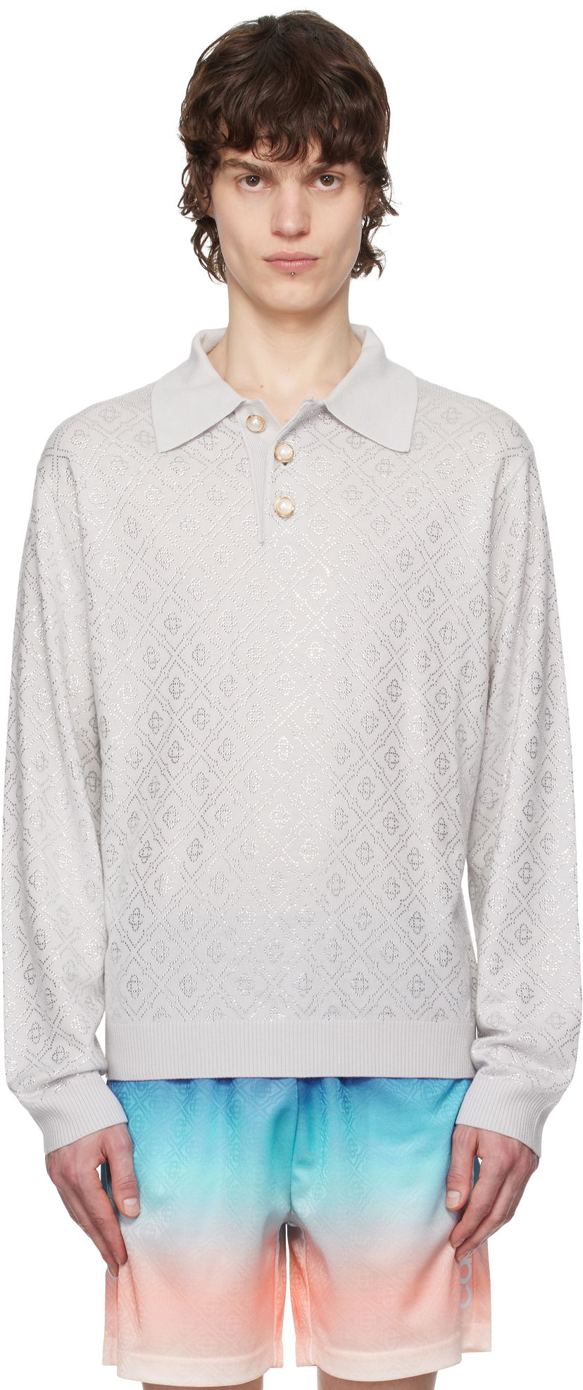 Poolopaita Casablanca Casablanca Crystal Monogram Knit Polo Harmaa | MPS25-KW-865-01