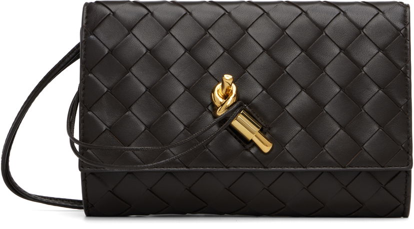 Lompakko Bottega Veneta Bottega Veneta Andiamo Intrecciato Leather Wallet on a Strap Ruskea | 836940 VCPP2