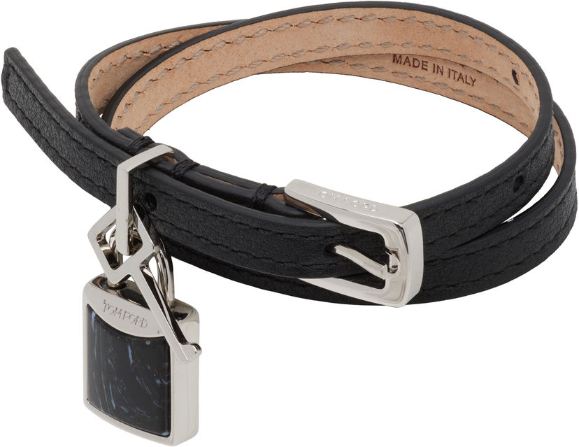 Rannerengas Tom Ford TOM FORD Leather Stone Wrap Bracelet Musta | JW158-LHD001S