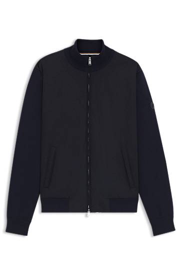 Bomber-takki BOSS Regular-Fit Hybrid Jacket with Double B Monogram Tummansininen | 50543135