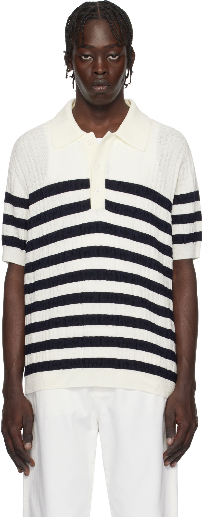 Poolopaita Balmain Striped Knit Polo Shirt Valkoinen | EH1GB066KI01