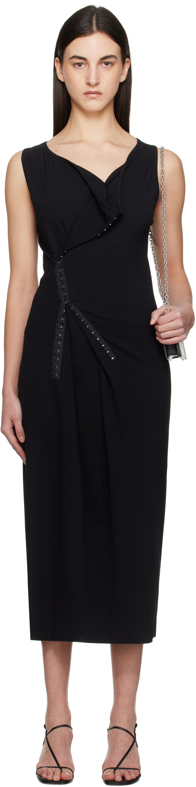 Mekko Maison Margiela MM6 Maison Margiela Cotton Rib Hook-Eye Midi Dress Musta | S52CT0786 M20054
