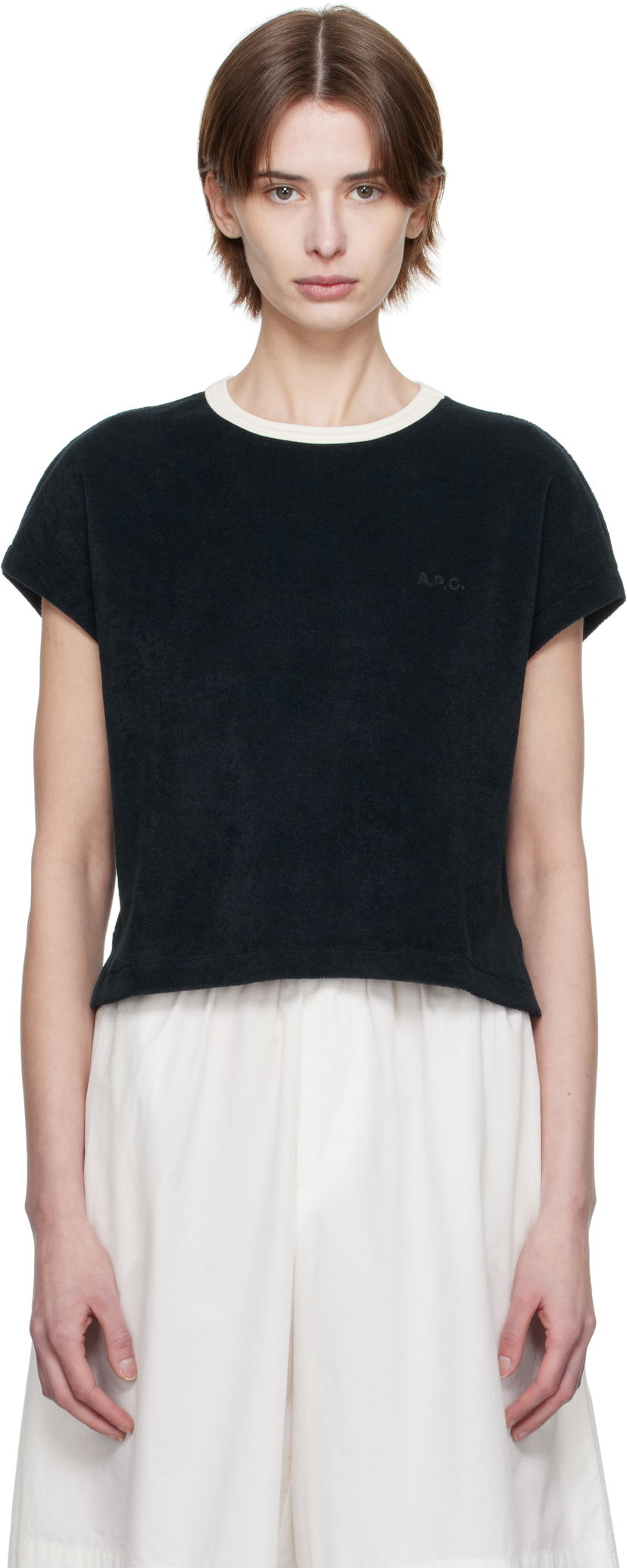 Crop top A.P.C. Kelly Cropped Terry T-Shirt Musta | COEWT-F26462