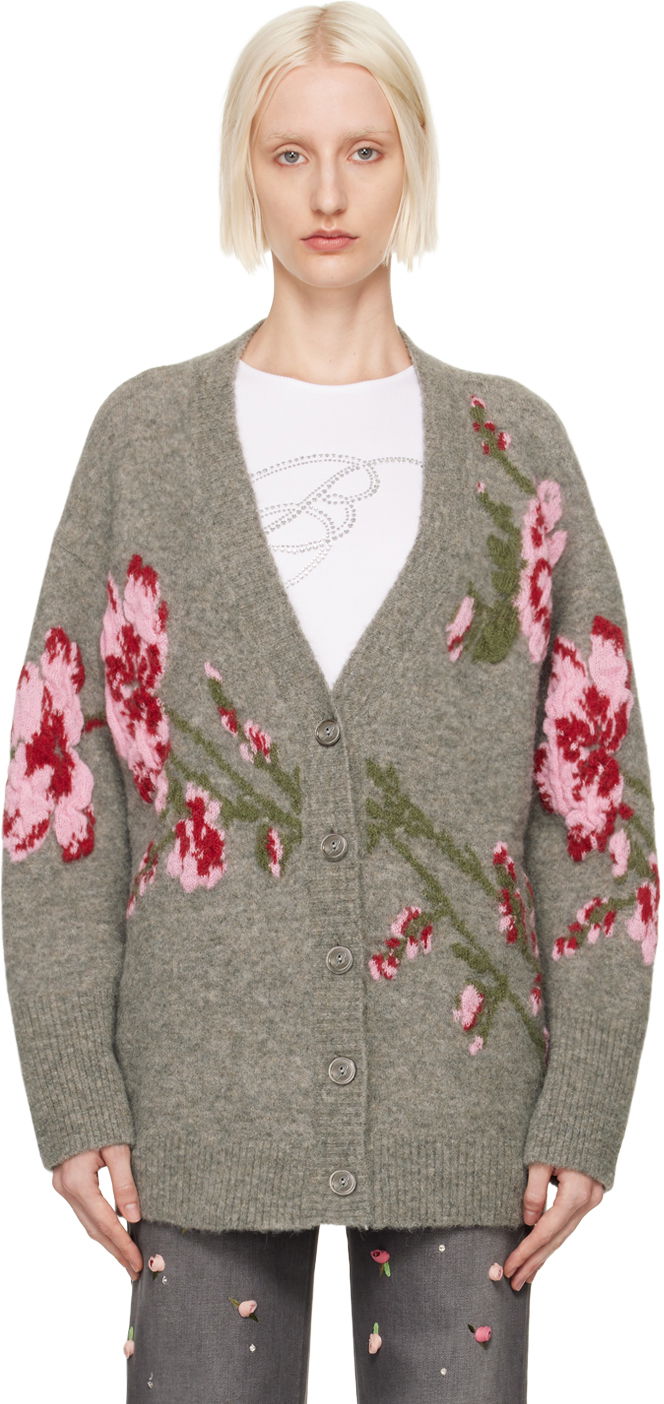 Villapaita Blumarine Floral Embroidered Cardigan Harmaa | A422M489A