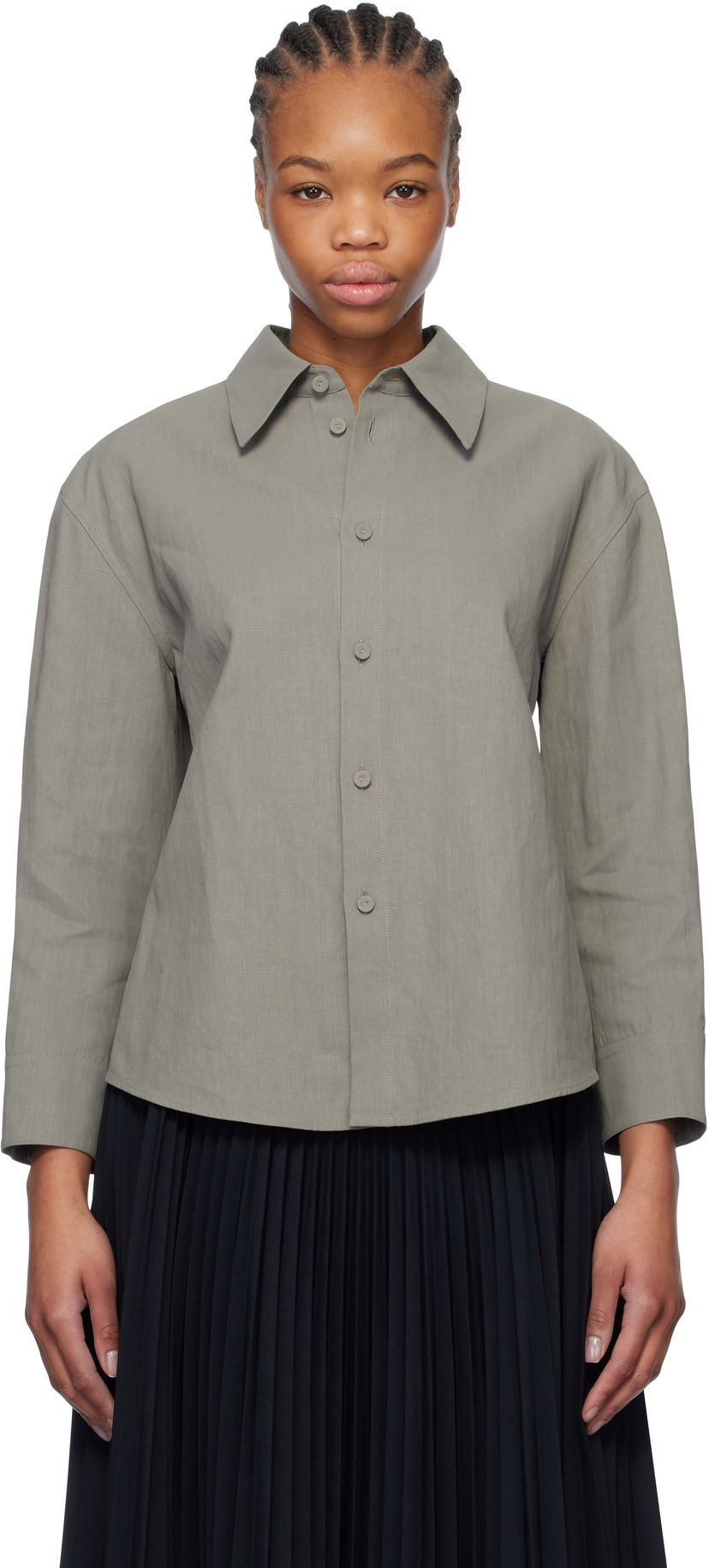 Paita Jil Sander Jil Sander Cropped Linen Shirt Vihreä | J02DL0205_J60001
