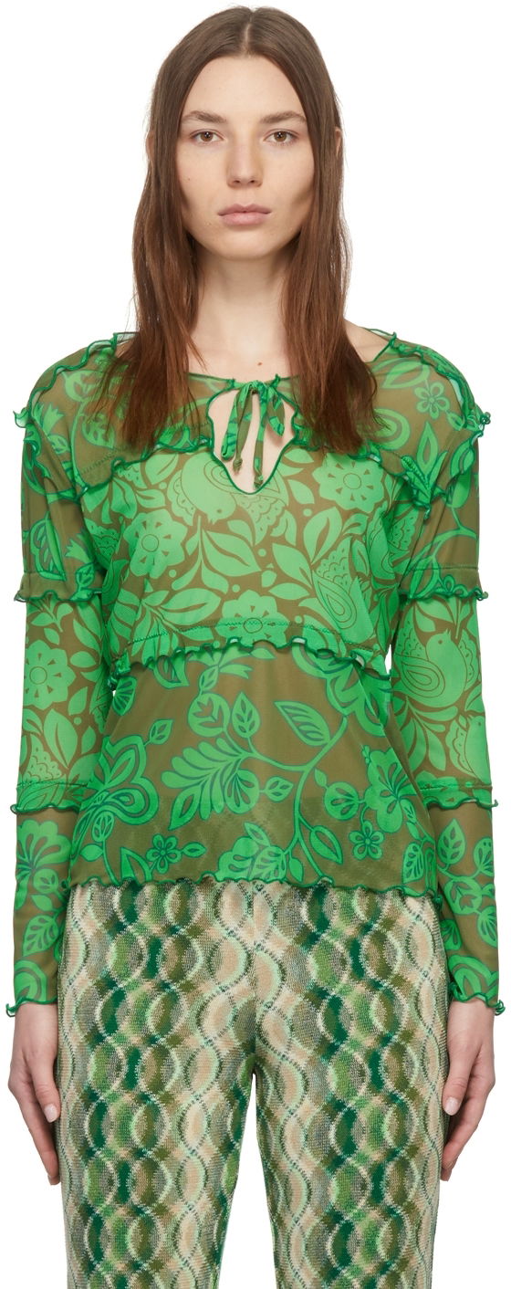 T-paita Anna Sui Anna Sui Paradisiac Combo Mesh Top Vihreä | 222D21