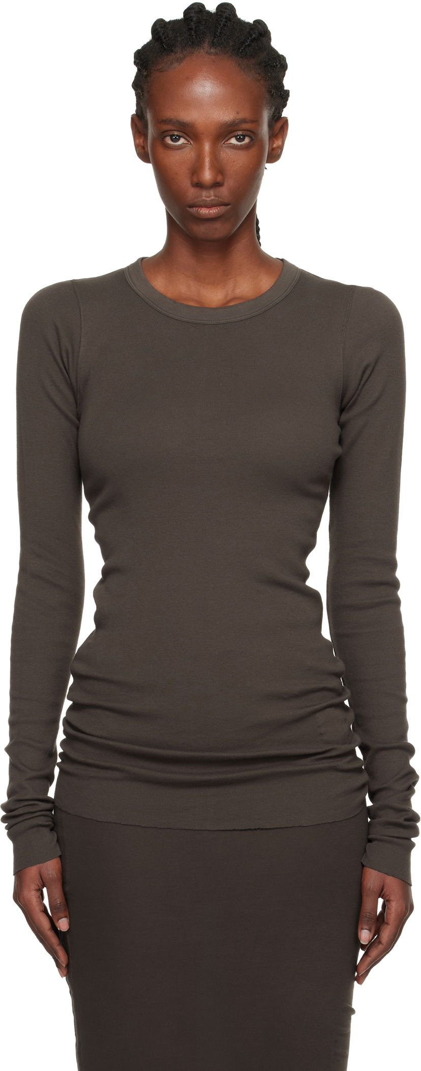 T-paita Rick Owens DRKSHDW Concordians Ribbed Long-Sleeve T-shirt Ruskea | DS02E7217 RN