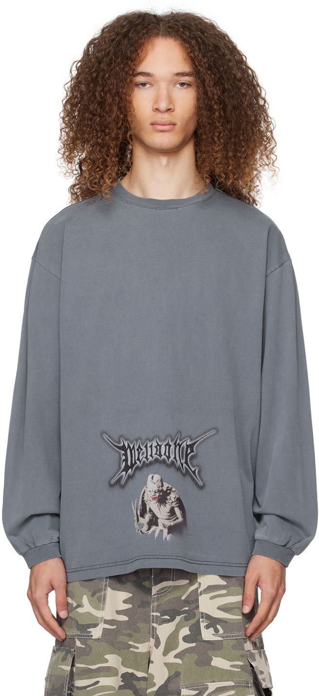 T-paita We11done Monster Graphic Long Sleeve T-Shirt Sininen | WD-TT0-24-718-U-NV, 0