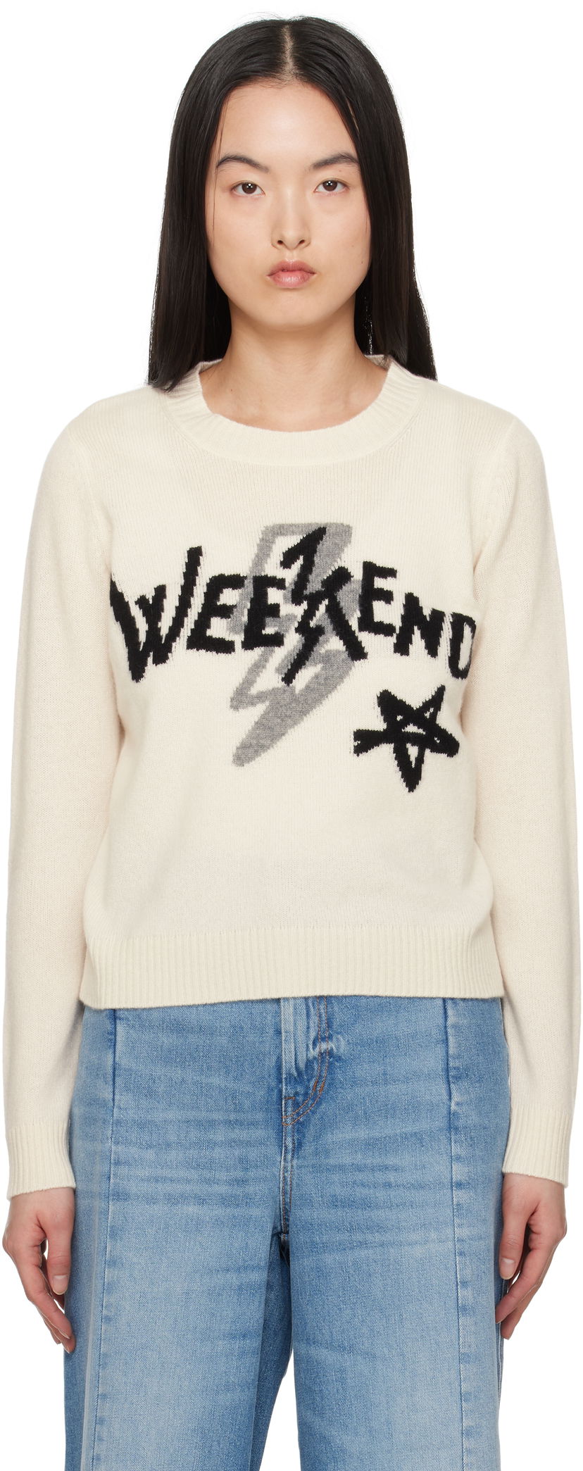 Villapaita Max Mara Weekend Max Mara Kansas Graphic Print Sweater Valkoinen | 2515361011600
