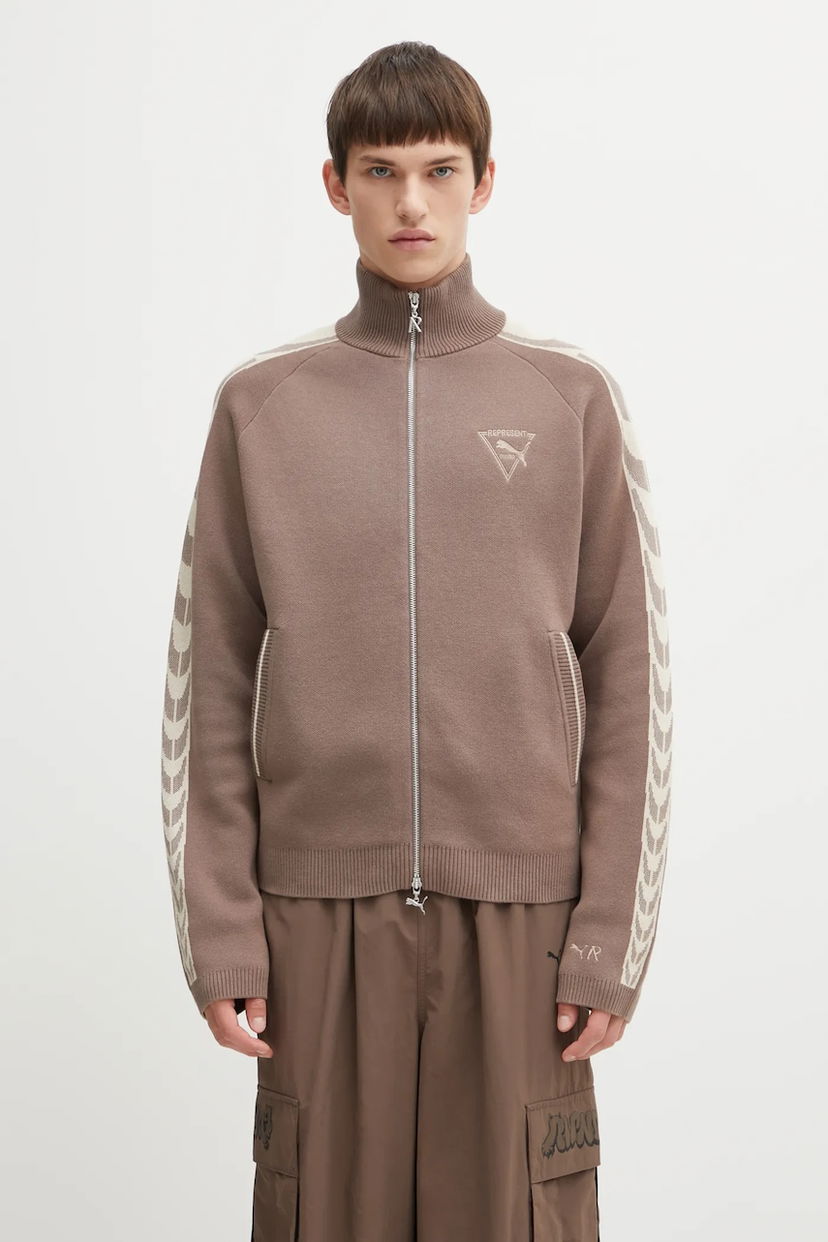 Takki Puma PUMA x REPRESENT High-Neck Knit Track Jacket with Chevron Stripes Ruskea | 632543