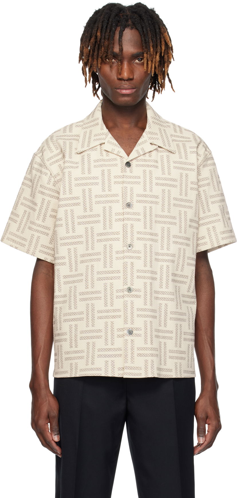 Paita KENZO Kenzo Paris 'KENZO Weave' Short Sleeve Shirt Beige | FF55CH1109JF