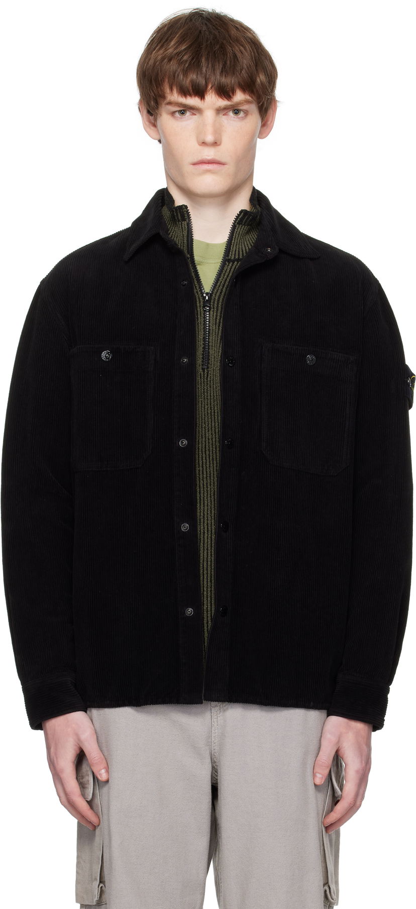 Paita Stone Island Organic Cotton Corduroy Overshirt Musta | K2S15 1200012 S0212