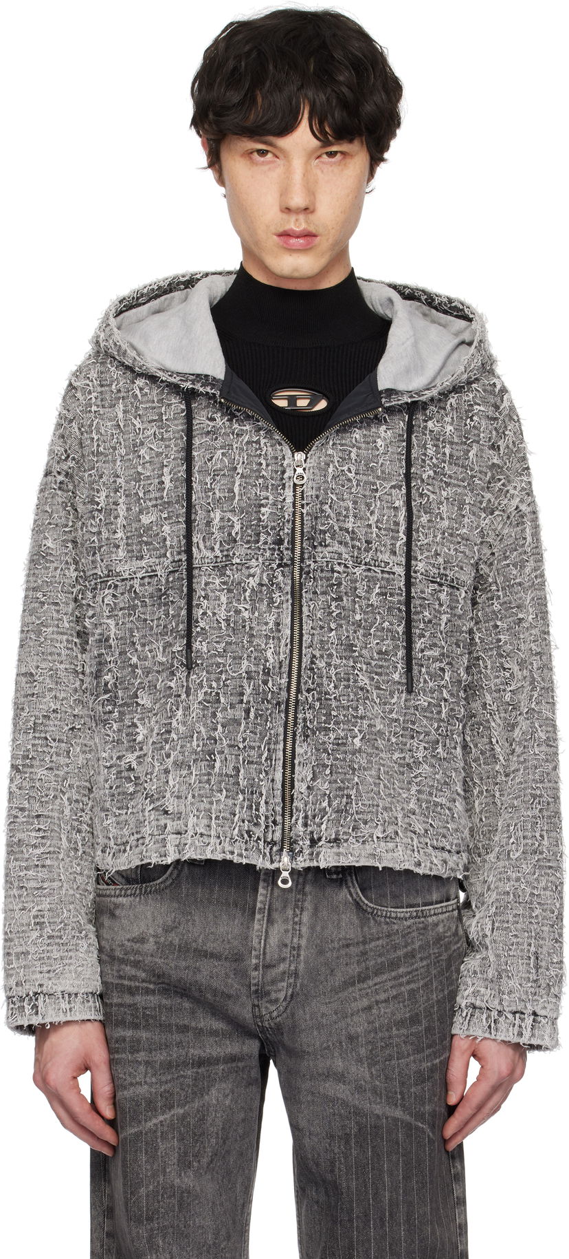 Huppari Diesel Diesel De-Flow-S1 Frayed Denim Zip-Up Hoodie Harmaa | A16366-0ABCR-02