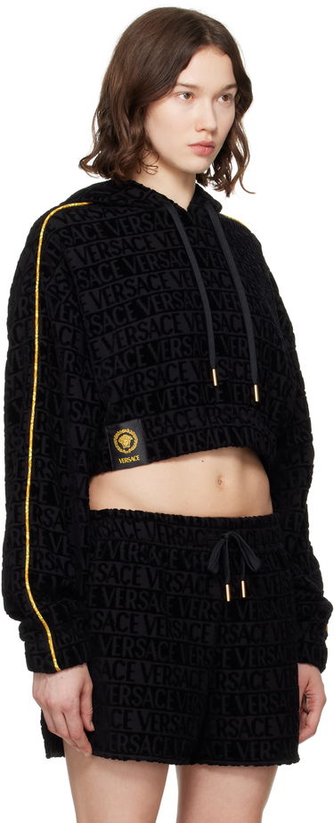Huppari Versace Versace 'I Heart Baroque' Crop Velour Hoodie Musta | 1020144_1A14584, 1