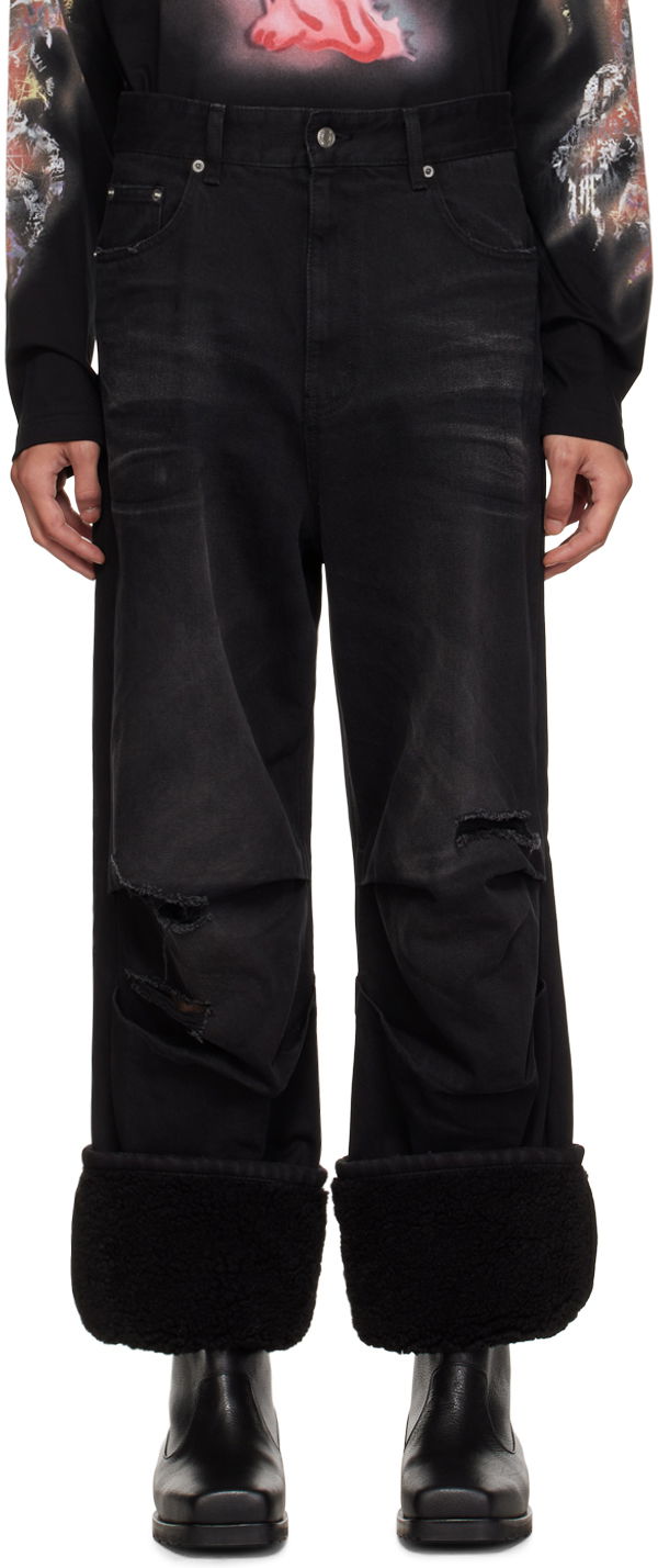 Jeans We11done We11done Faded Shearling Cuff Jeans Musta | WD-DP3-23-315-M-BK