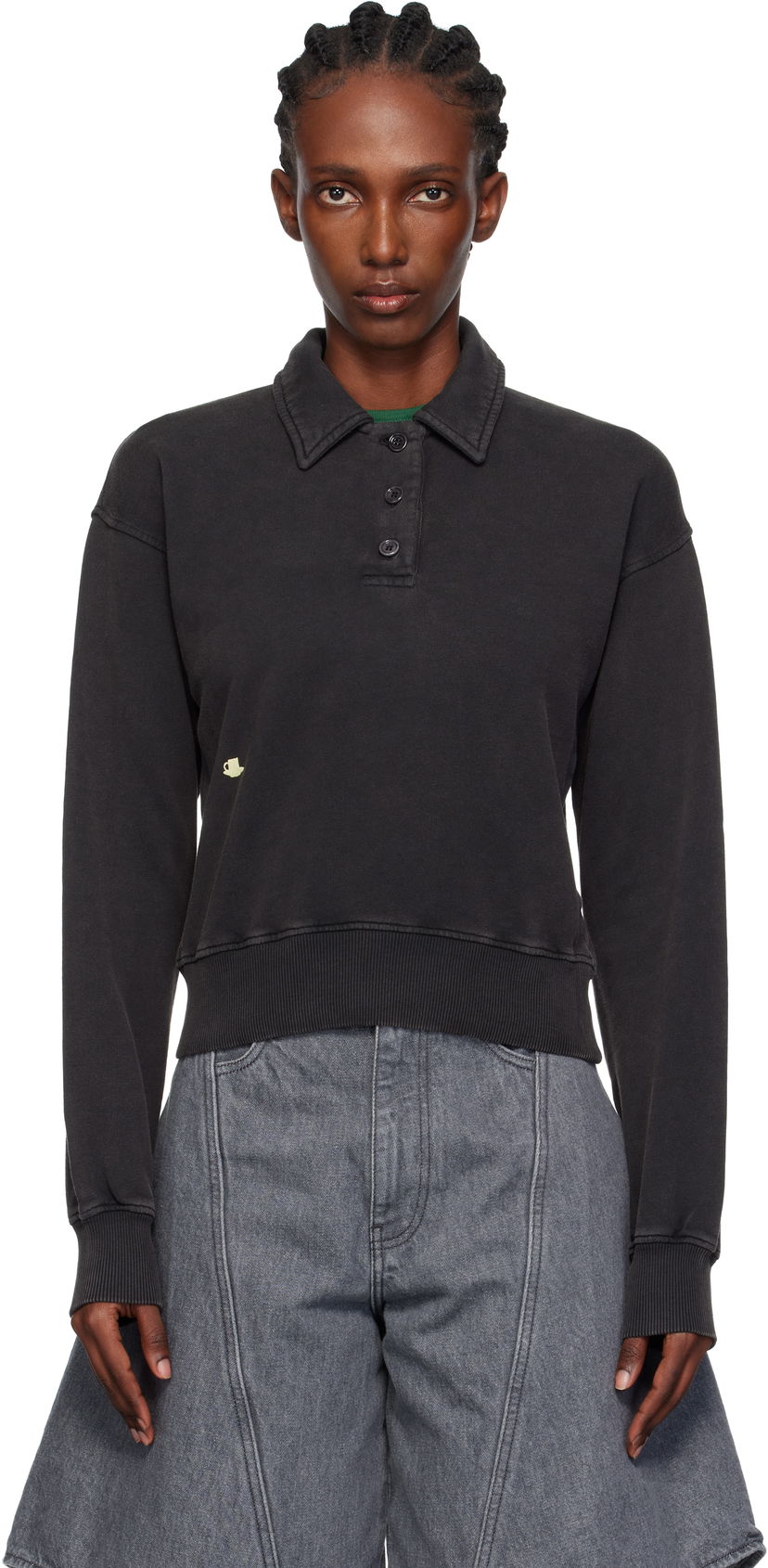Huppari JW Anderson JW Anderson Embroidered-Logo Long-Sleeve Polo Sweatshirt Musta | JW0243-PG1843