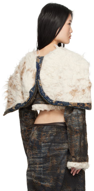 Takki Diesel Cropped Distressed Denim Jacket with Faux Fur Musta | A17128 0ABCW, 2