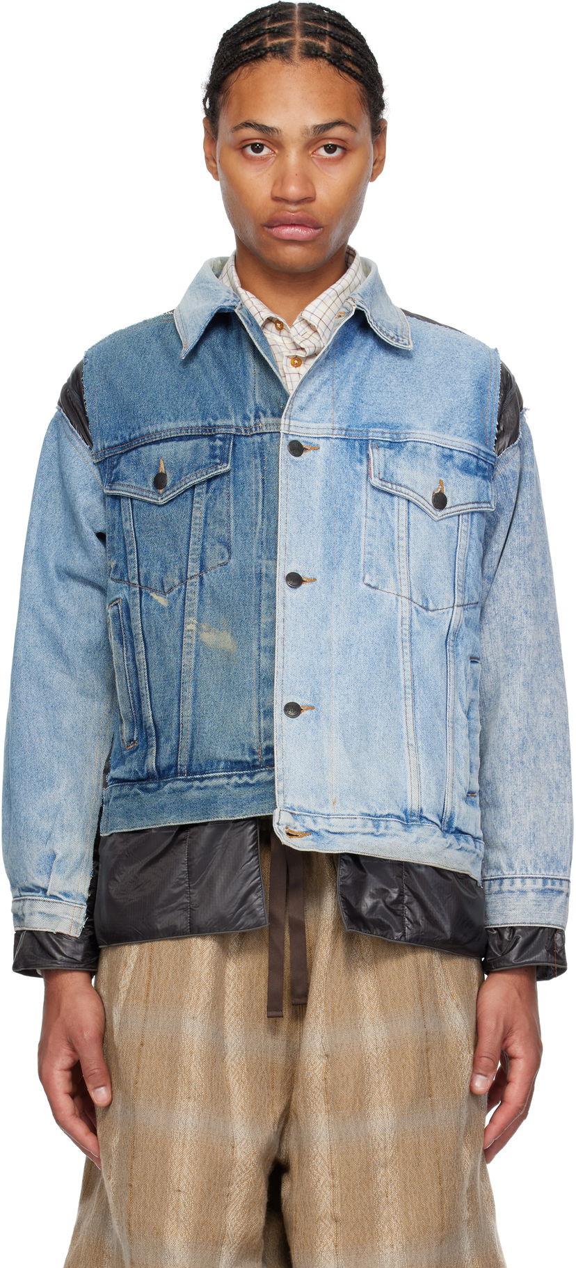 Takki Needles Denim Jacket with Nylon Panels Sininen | PU337