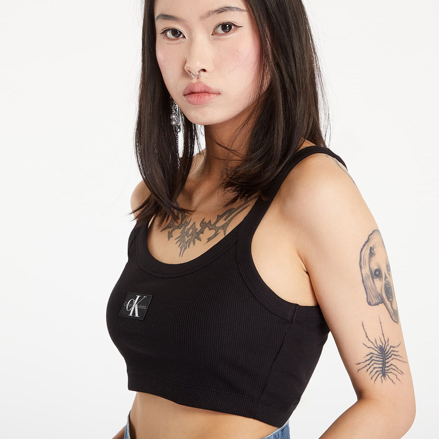 Crop top CALVIN KLEIN Ribbed Cotton Bralette Top Black Musta | J20J223558 BEH, 1