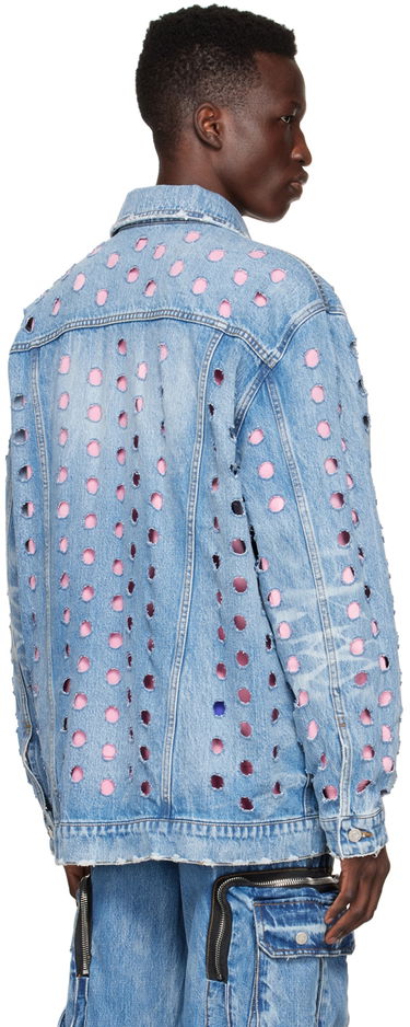 Takki We11done We11done Logo Distressed Denim Jacket Sininen | WD-DJ1-22-355-U-BL, 2