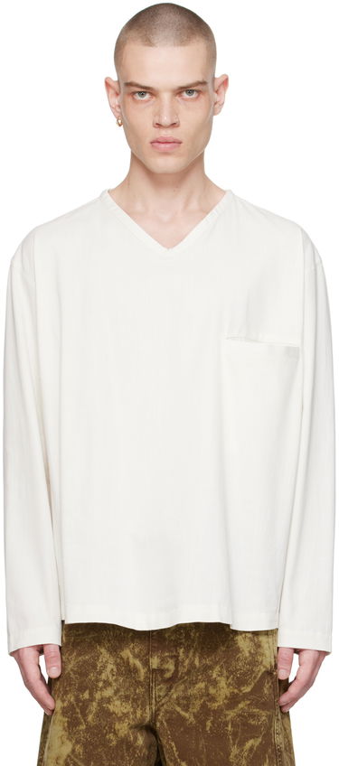 T-paita LEMAIRE Lemaire V-Neck Long Sleeve T-Shirt Valkoinen | TO1232 LF1253, 0