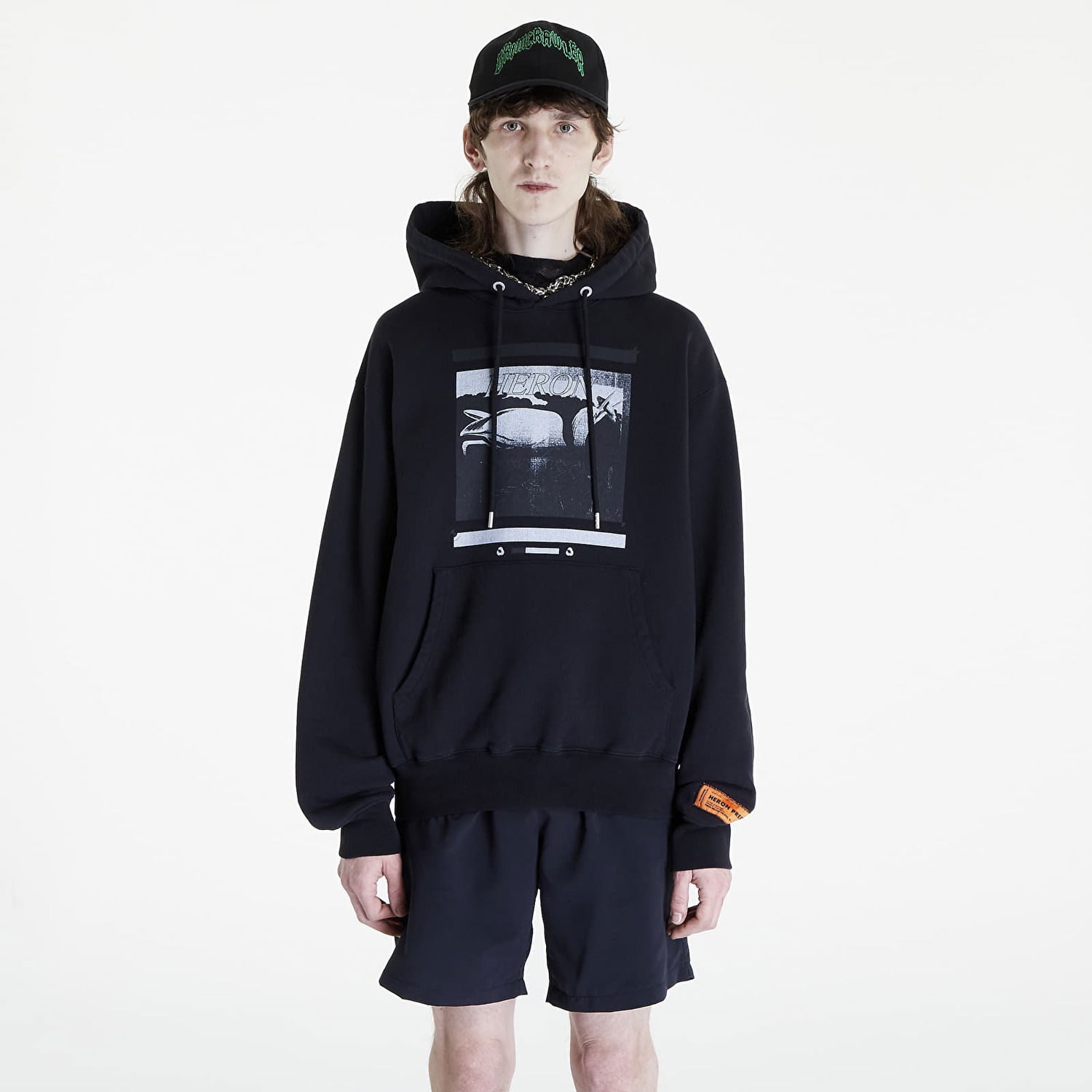 Huppari HERON PRESTON Misprinted Heron Hoodie Musta | HMBB024S23JER0051010, 0