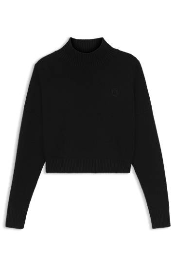Villapaita BOSS Cropped rollneck sweater with Happy logo embroidery Musta | 50522508